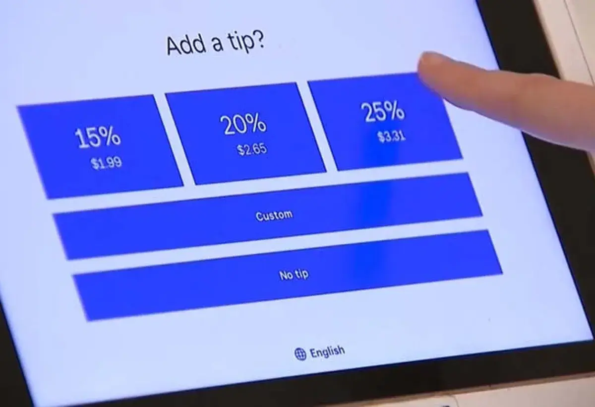 Digital payment interface showing tip suggestions in the United States.