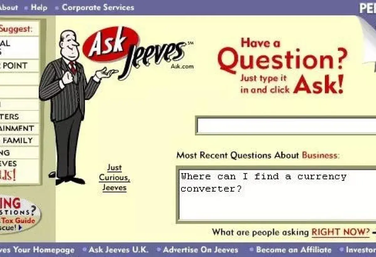 Ask Jeeves search engine homepage