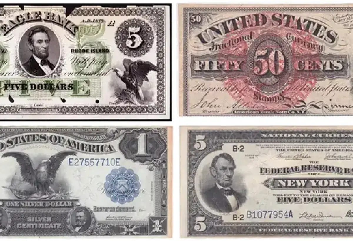 Nineteenth century American banknotes from different local banks