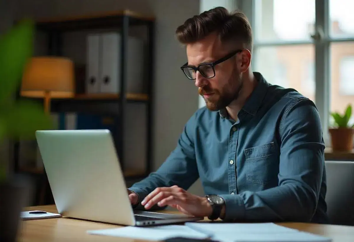 office worker reviewing an AI generated document summary