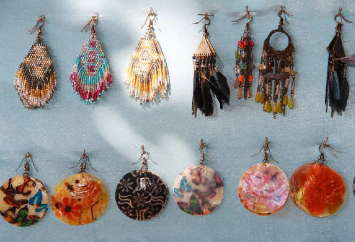 Earrings crafted from mixed natural and modern materials