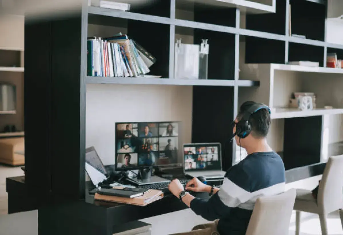 Remote worker in a virtual meeting demonstrating modern work culture