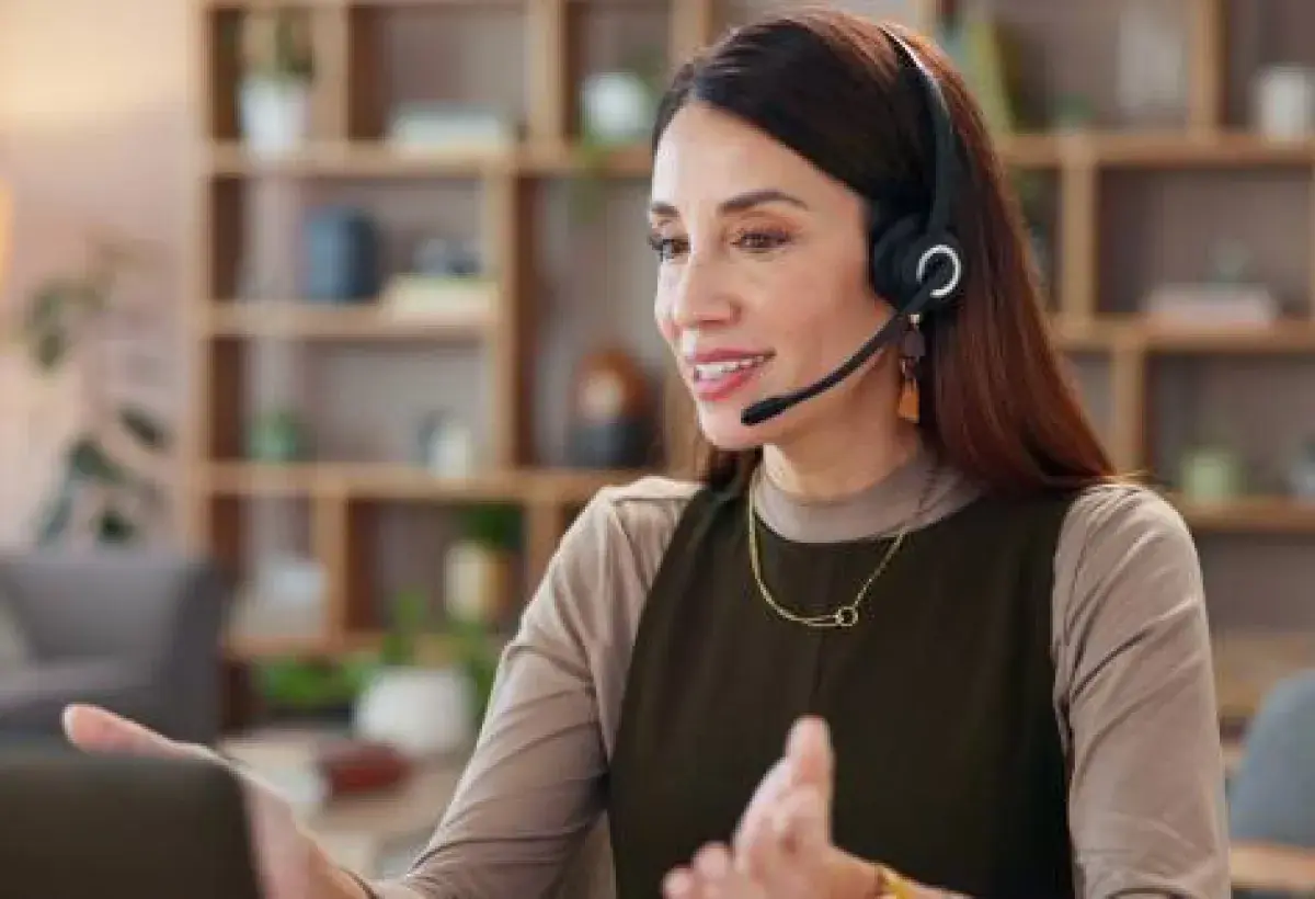 Remote customer service agent assisting clients from home