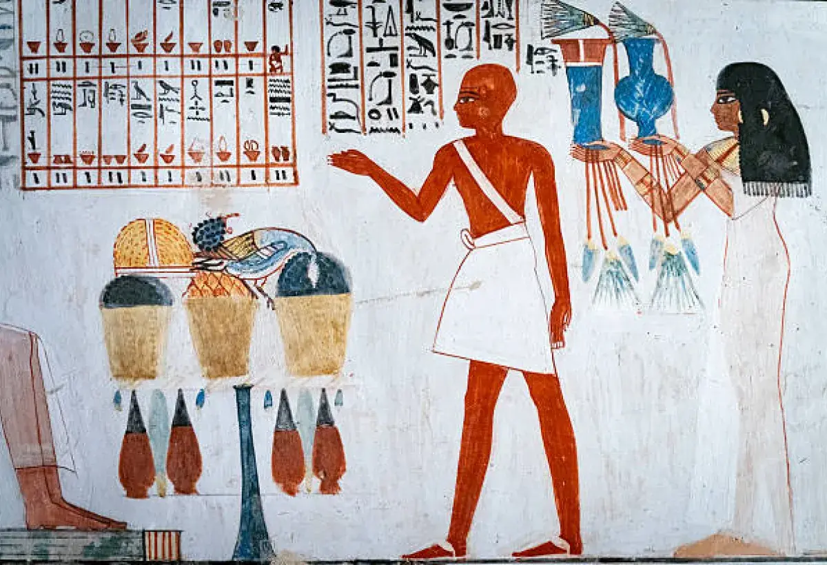 ancient Egyptian tomb painting with wine jars