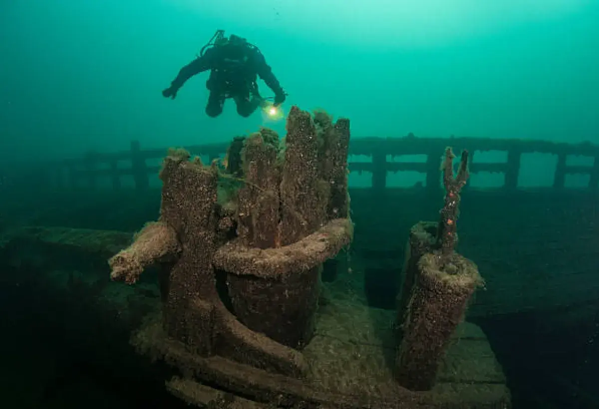 sunken Titanic structure with preserved items