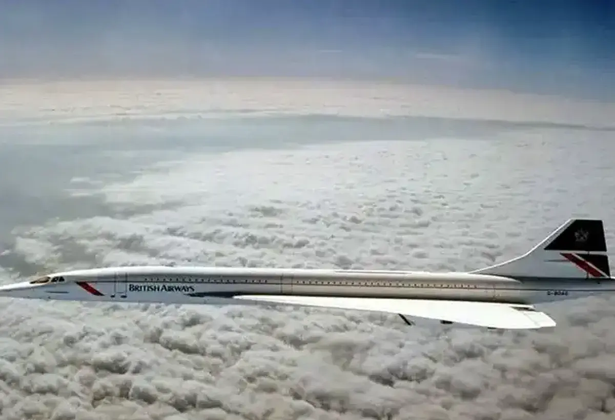 Concorde supersonic jet flying above ocean