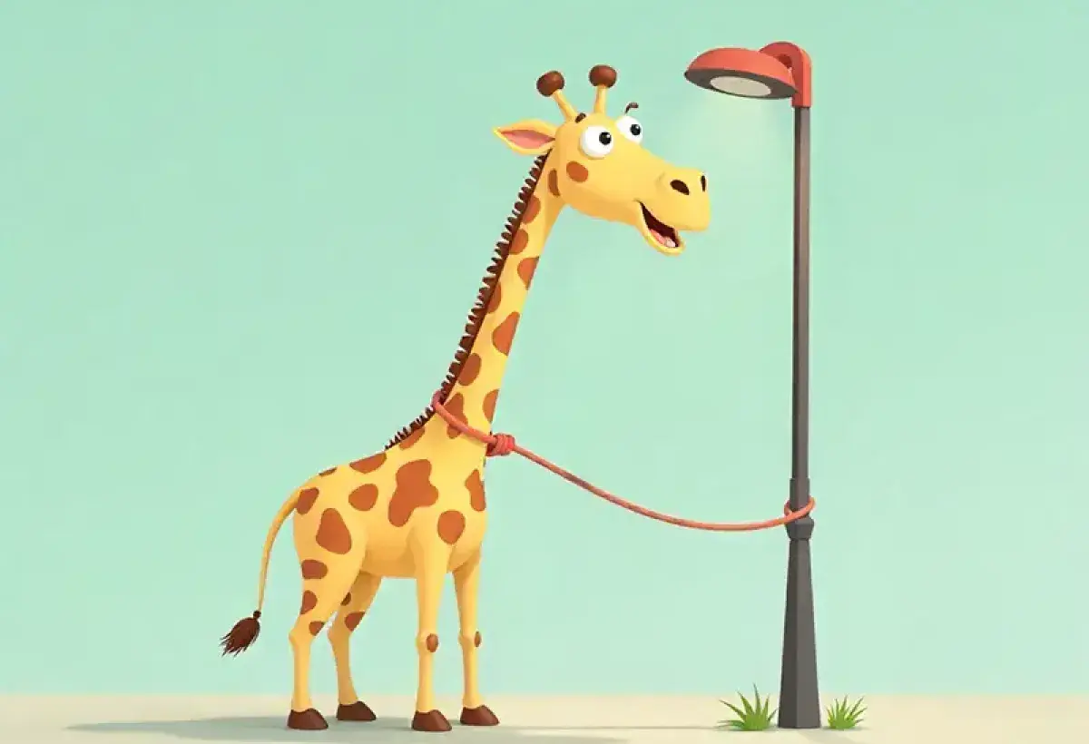 Giraffe tied to streetlamp cartoon
