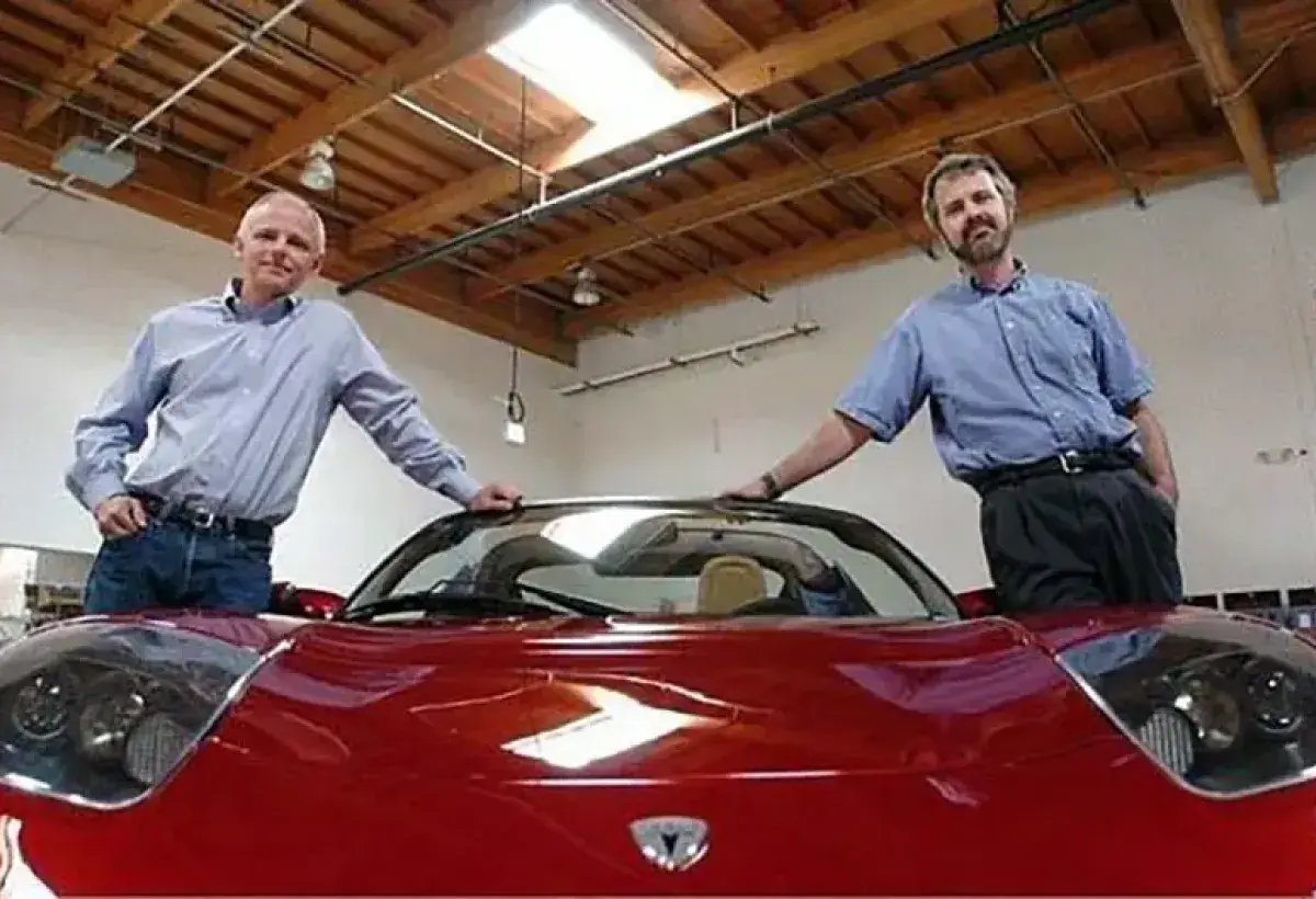 Tesla founders Martin Eberhard and Marc Tarpenning during early startup years