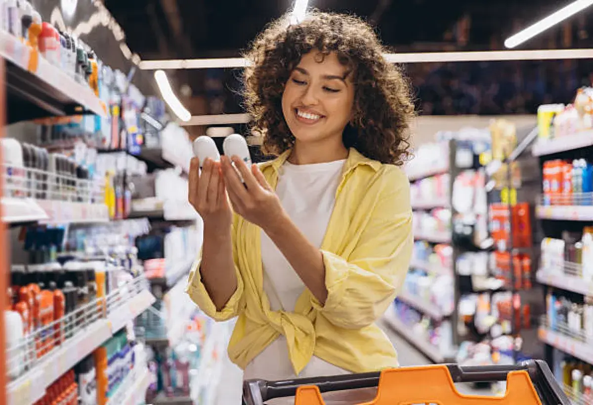 Consumer comparing prices of similar men and women products