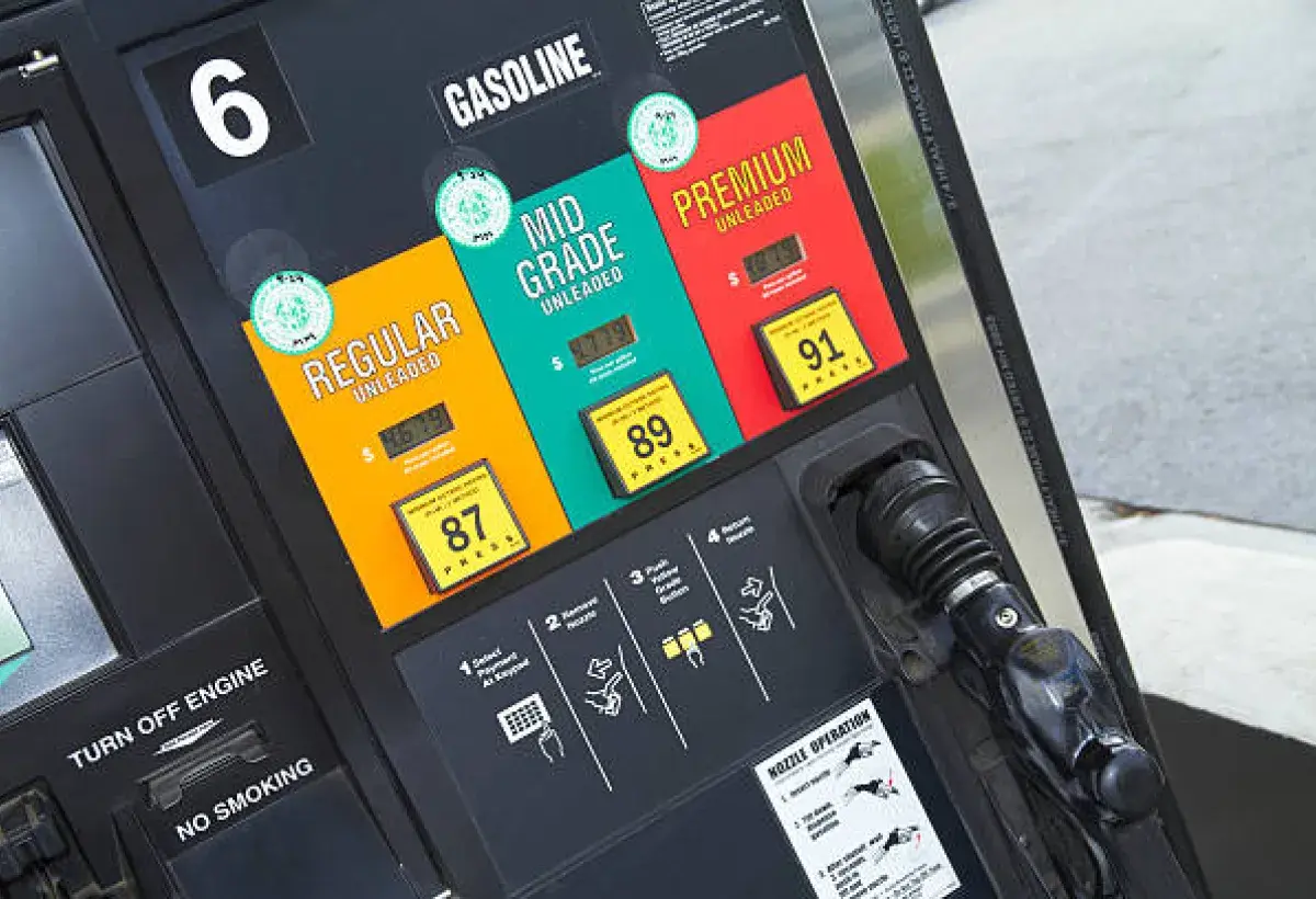 Premium and regular gasoline options at a gas station
