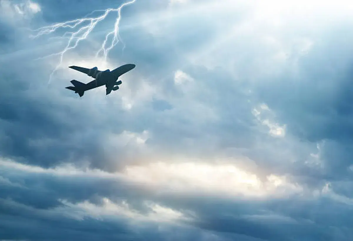 Lightning striking an airplane in flight