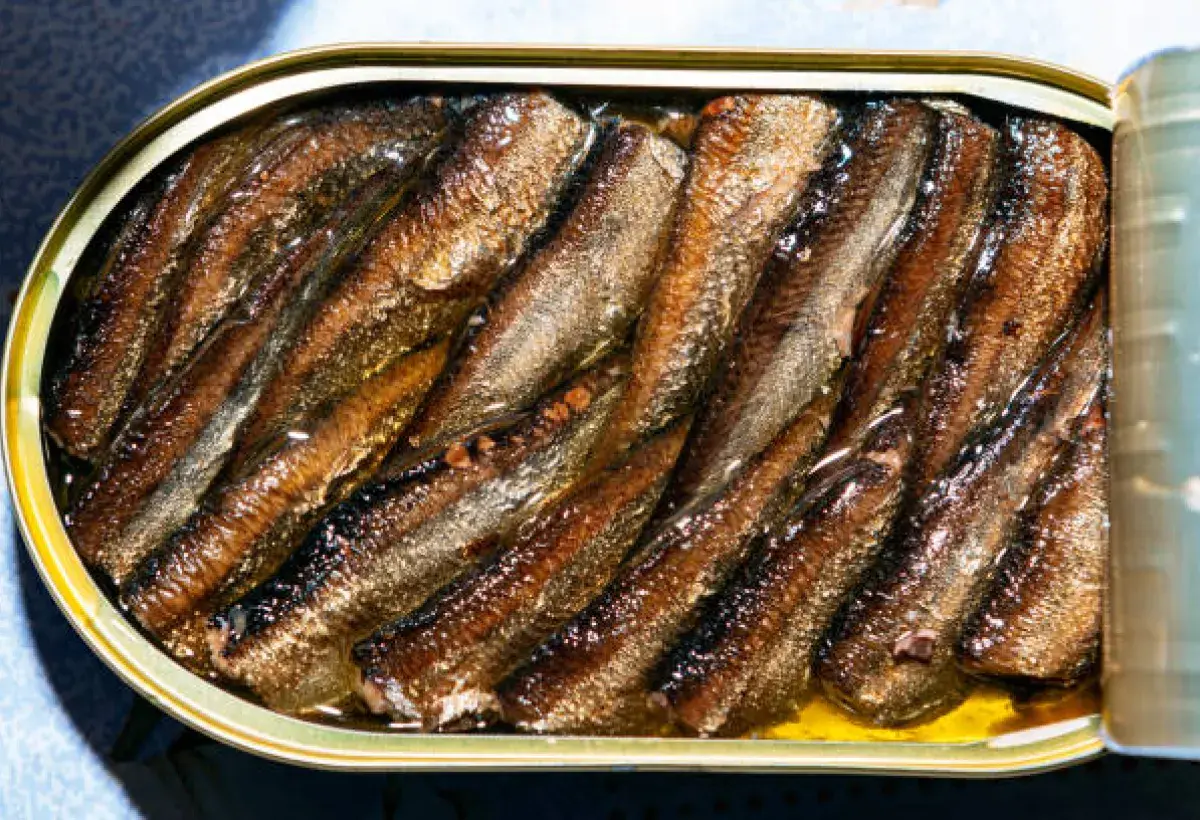 Sardines cooked and preserved directly inside the can