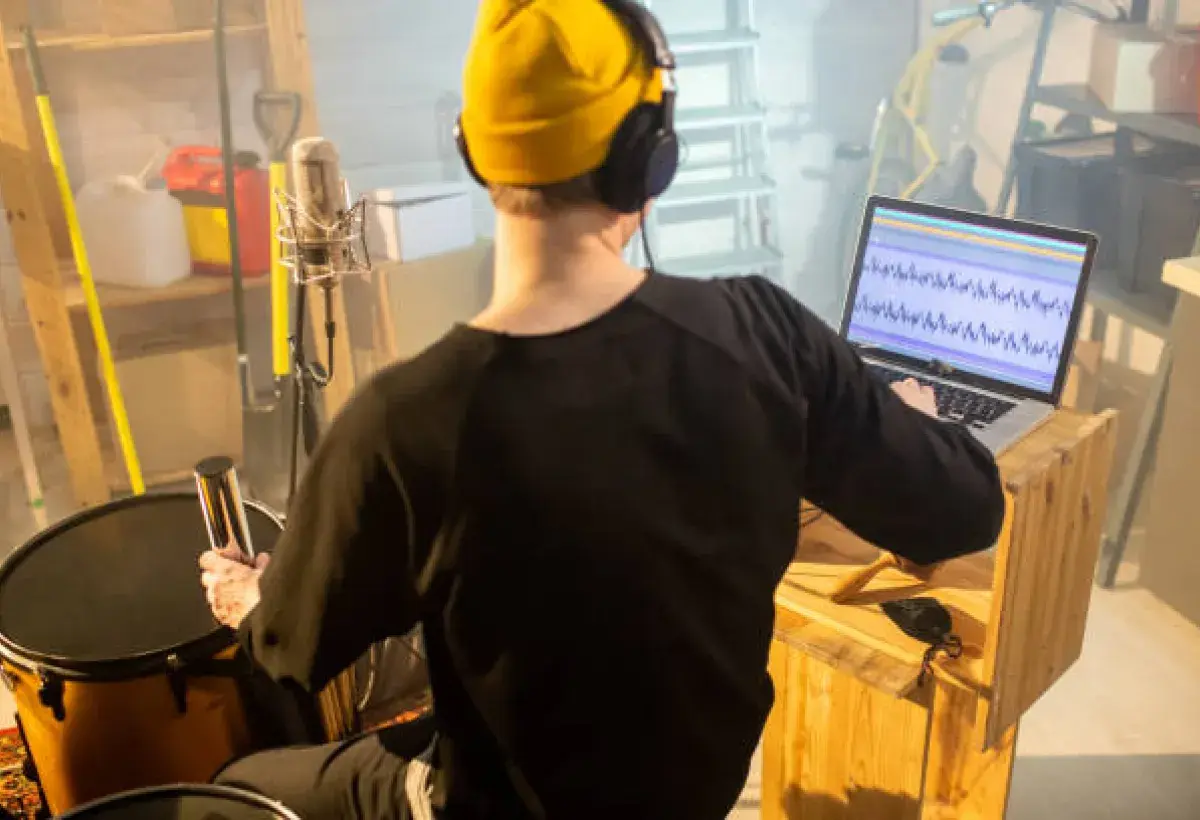  Foley artist recording sound effects in studio