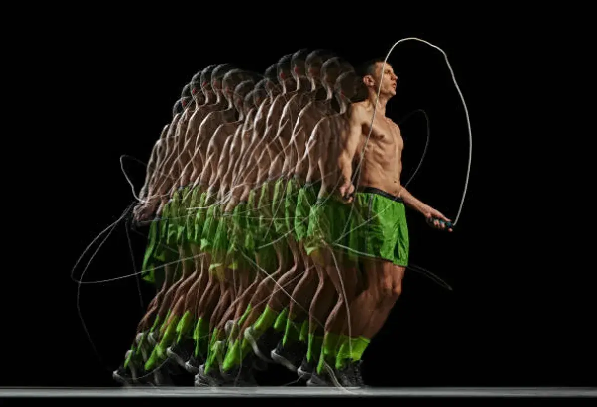 Fitness focused image showing full body movement during jump rope