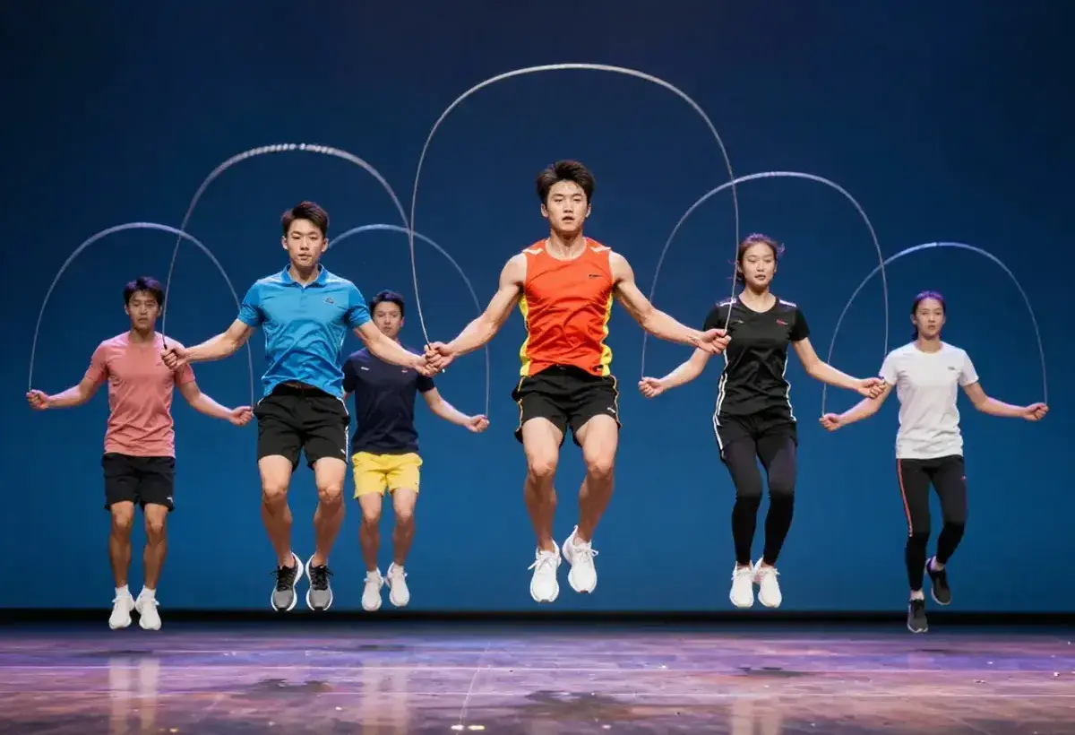 Athletes performing jump rope routines on stage