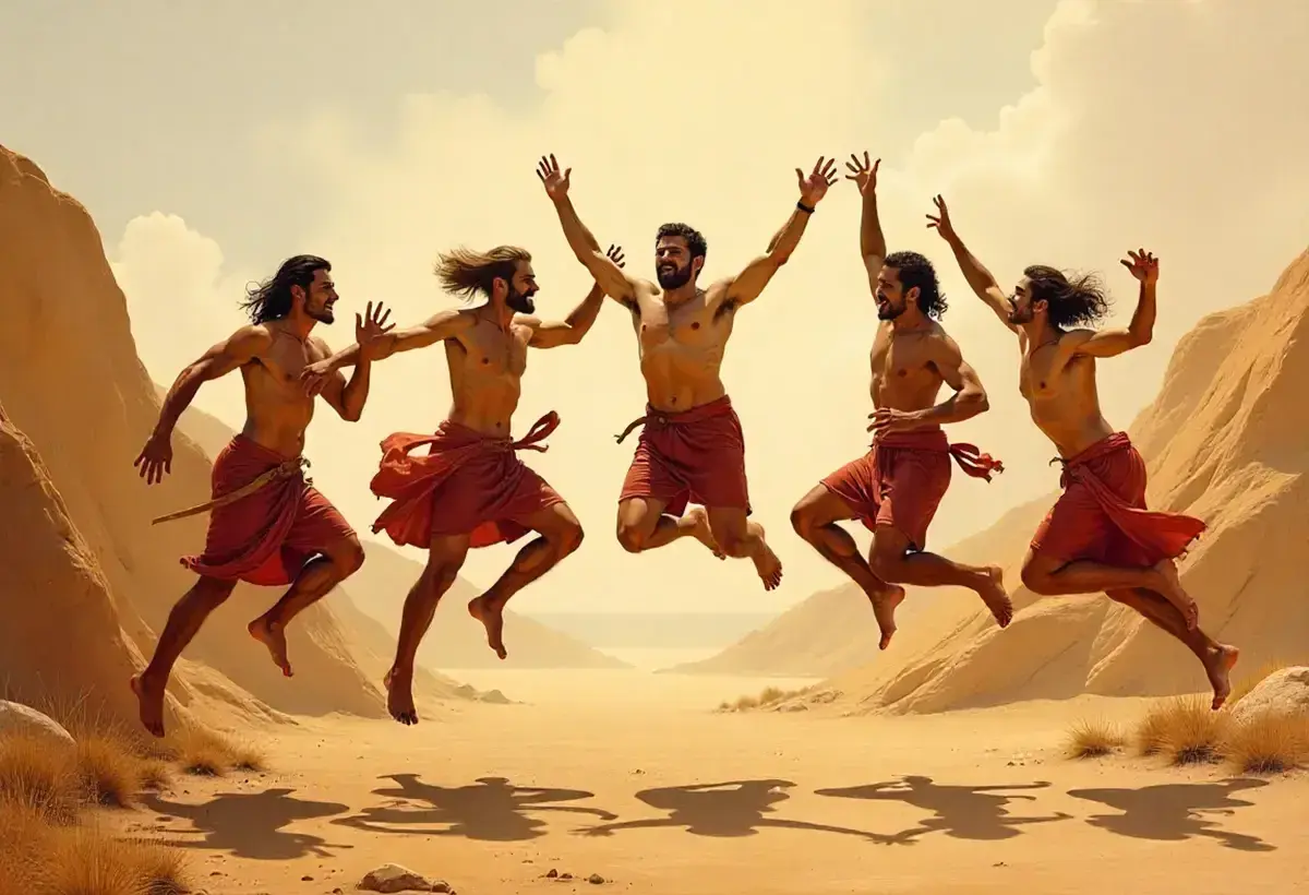 Historical inspired illustration of early jumping activities