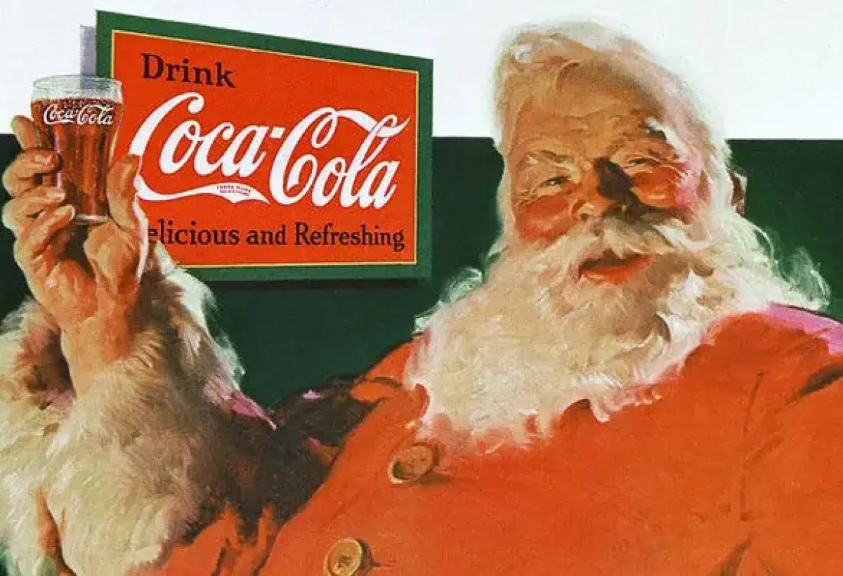 1930s Coca-Cola advertisement featuring Santa Claus in red suit