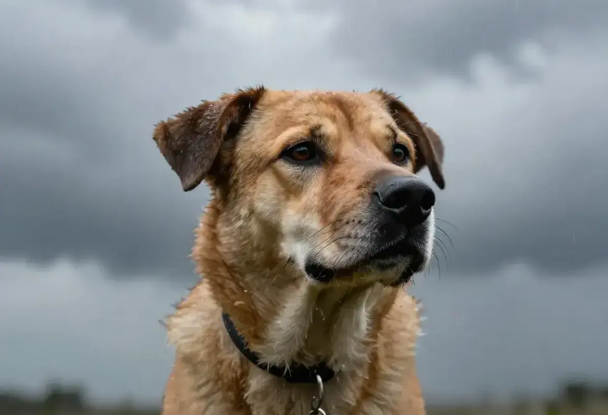 Dog looking alert during stormy weather