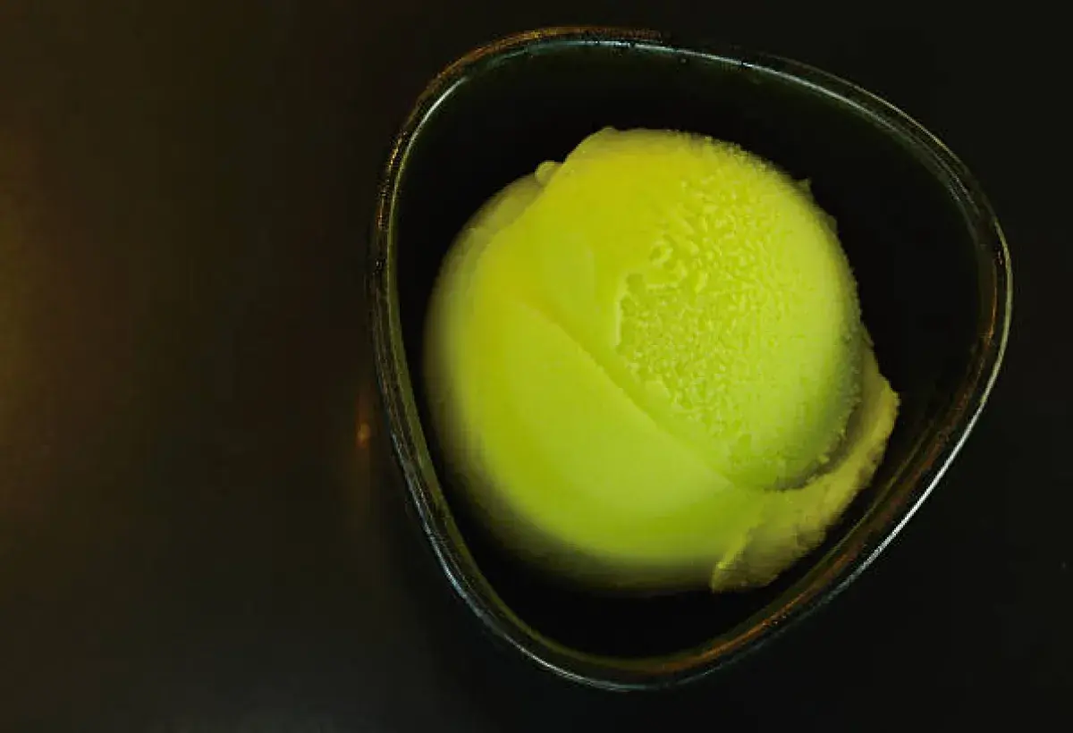 Japanese wasabi ice cream scoop with pale green color