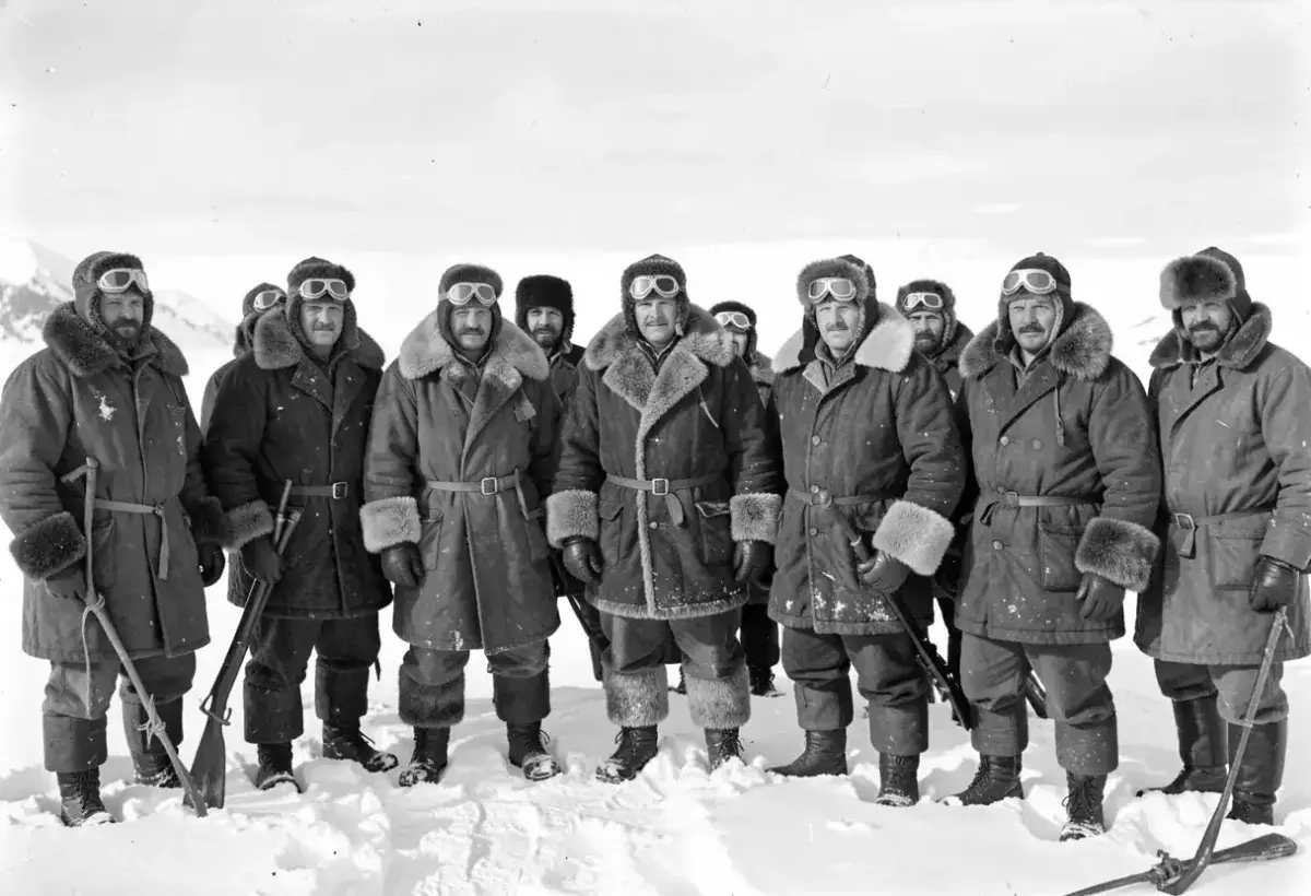 Early twentieth century Arctic expedition team in cold weather gear