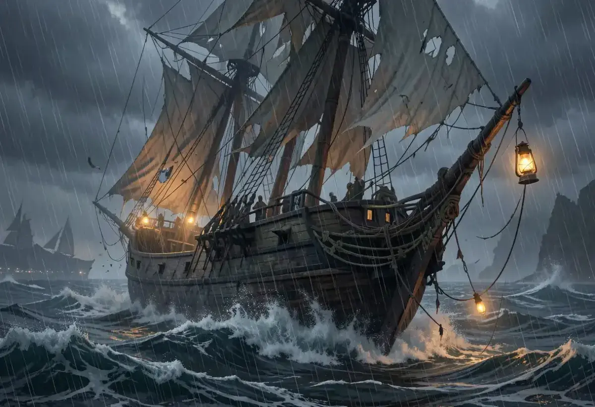 Flor de la Mar shipwreck during storm near Sumatra