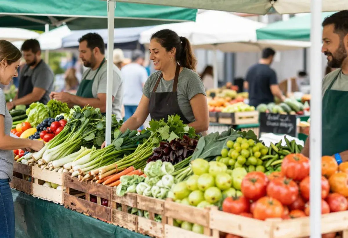 Local farmers market with fresh produce and vendors