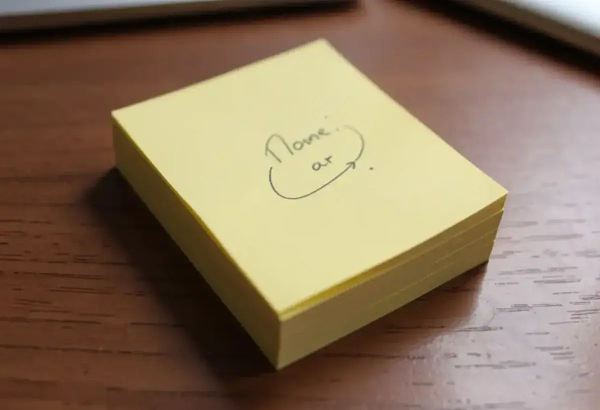 Original yellow Post it Notes used for reminders in a 1970s office