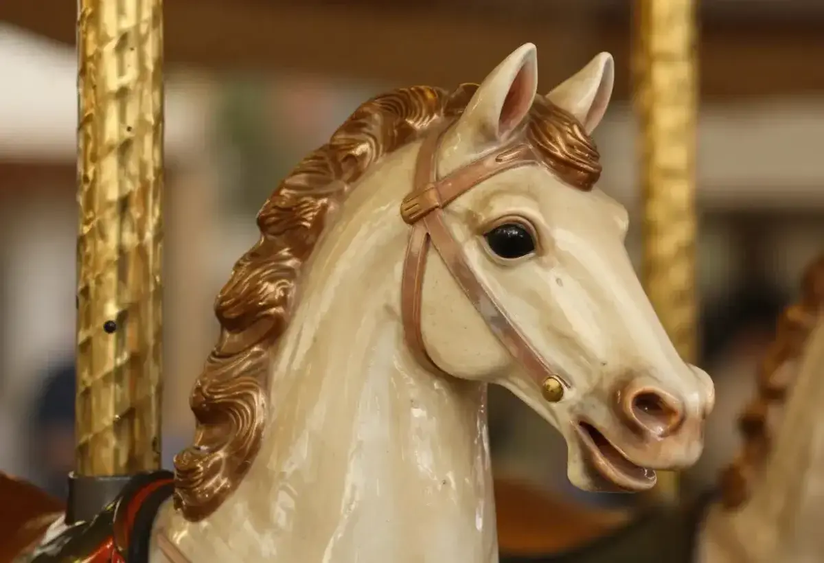 close up of hand carved carousel horse