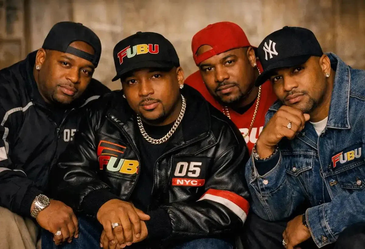 The four founders of FUBU Daymond John, J. Alexander Martin, Keith Perrin, and Carl Brown in a group photo