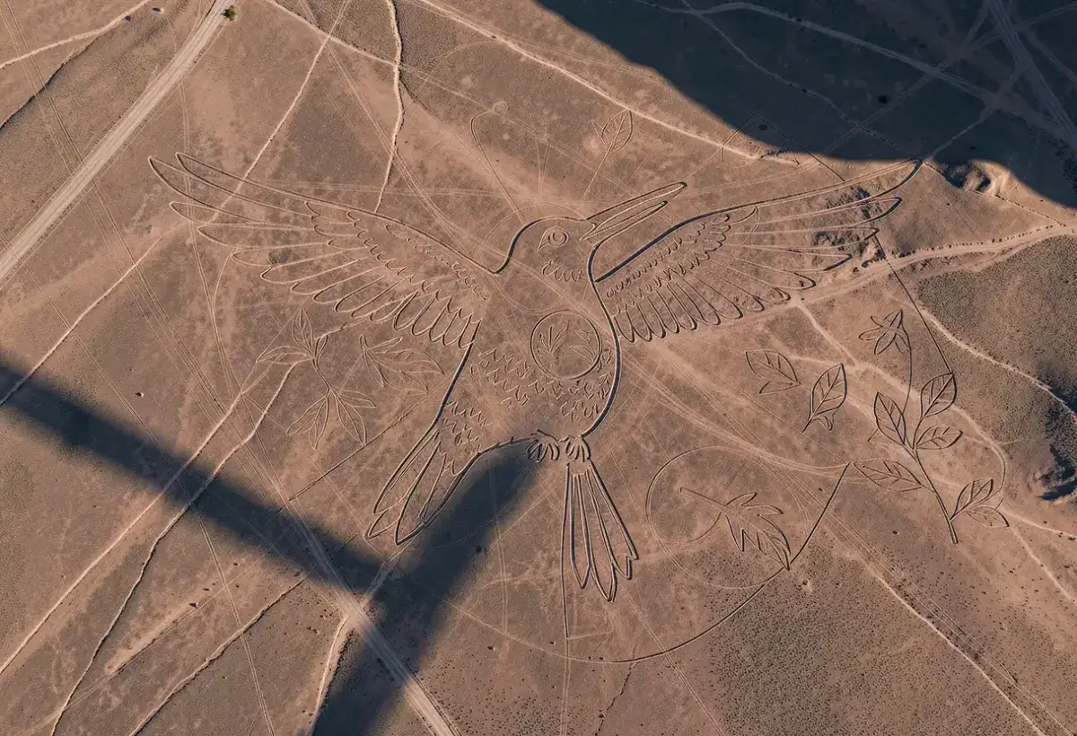 Hummingbird geoglyph in Nazca Desert, Peru