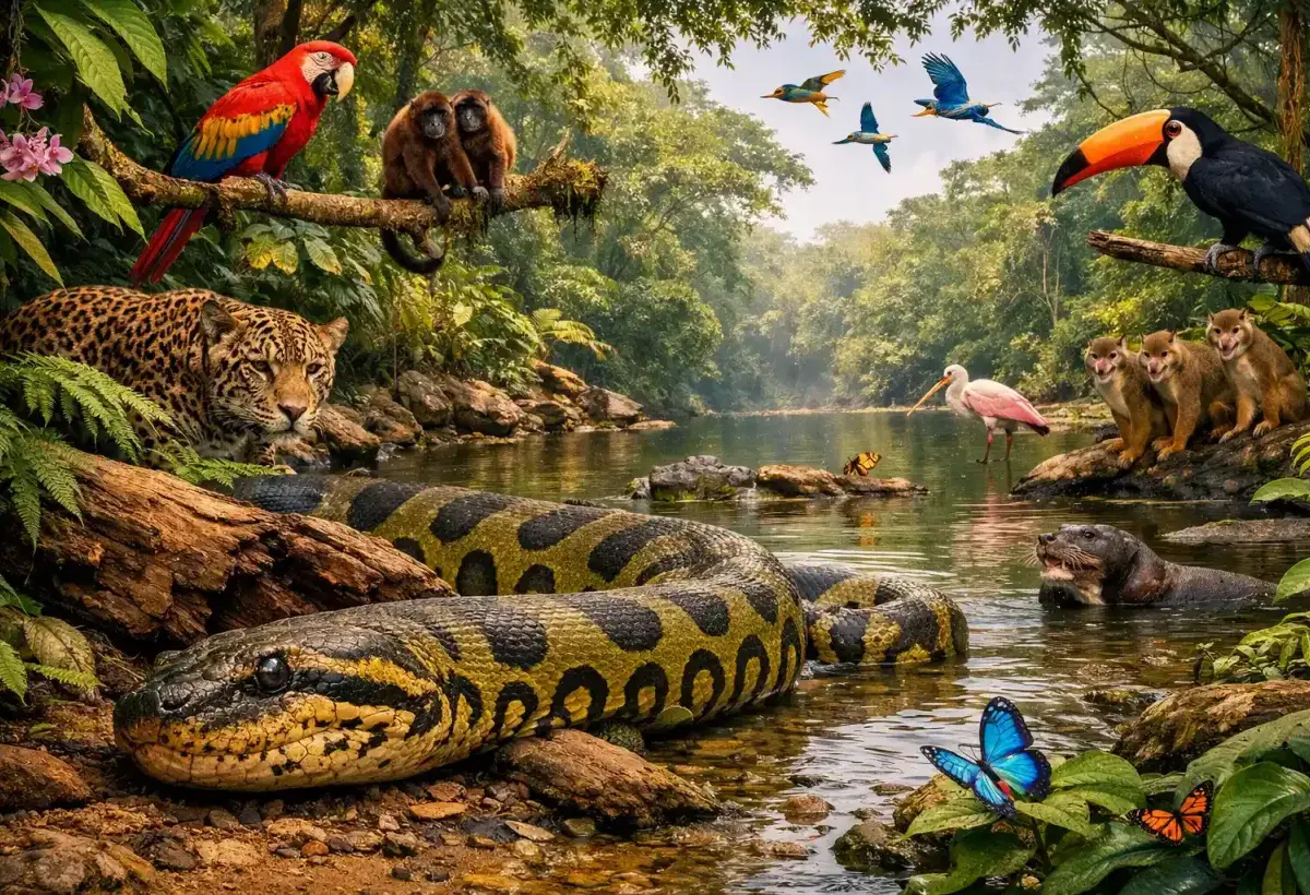 Anaconda as top predator in balanced rainforest ecosystem