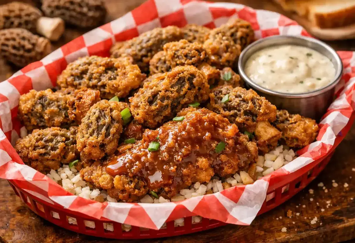 Golden fried morel mushrooms with crispy coating