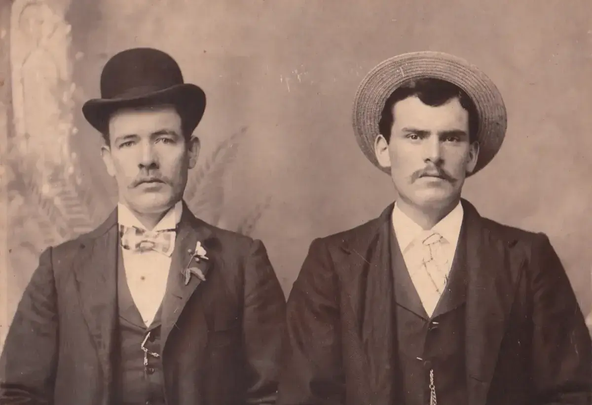 Butch Cassidy and the Sundance Kid posing in early twentieth century photograph