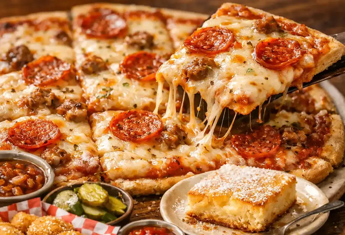 St. Louis style pizza with thin crust and square cuts