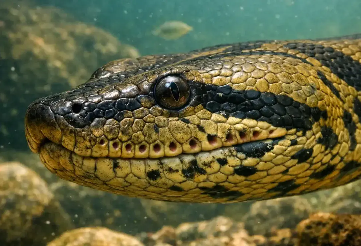 Anaconda facial close up showing heat sensing organs