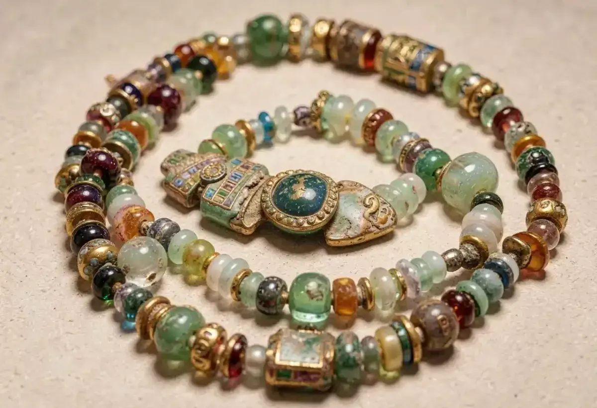 Colorful ancient Egyptian glass beads and ornaments