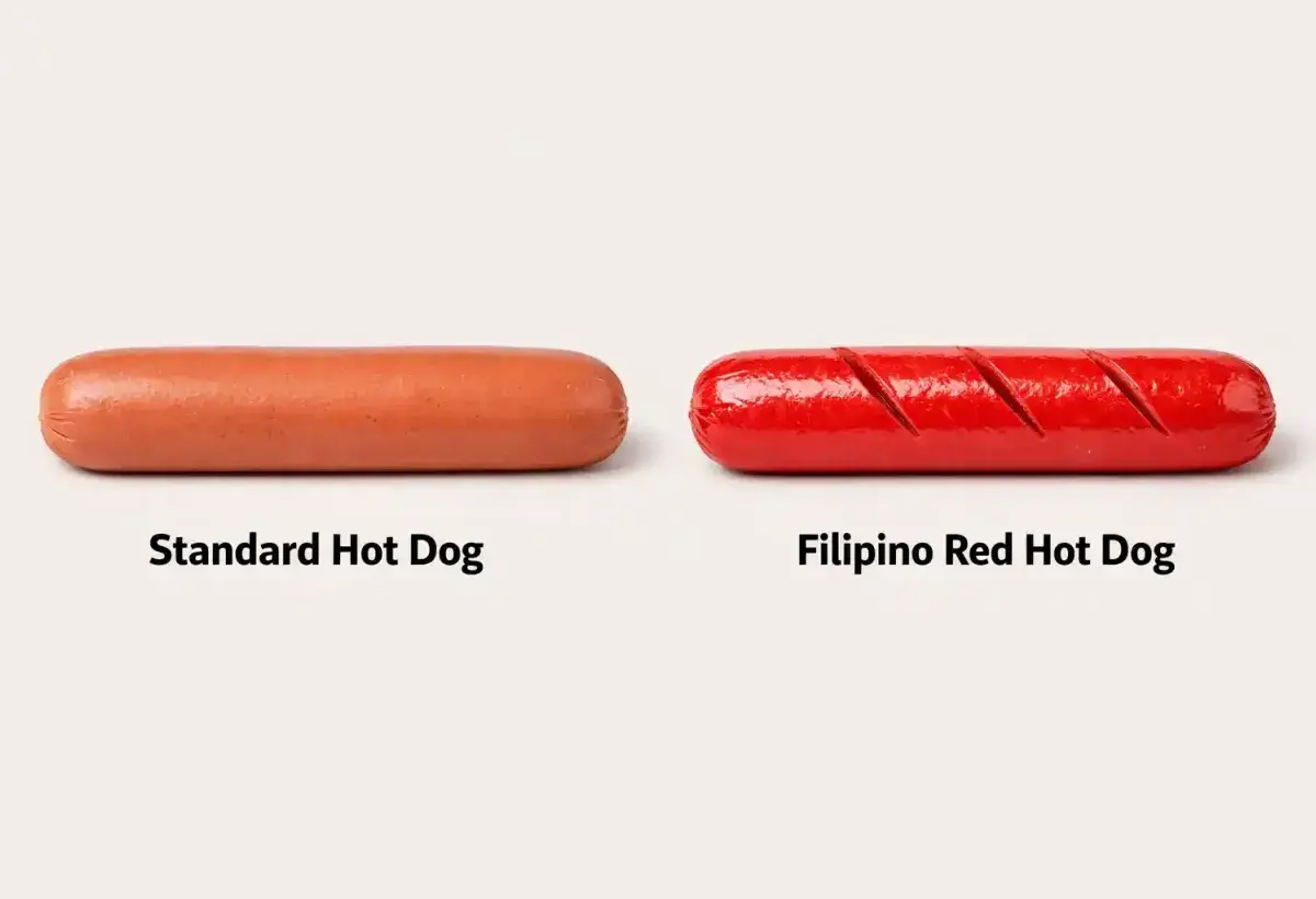 Comparison between regular and Filipino red hot dogs