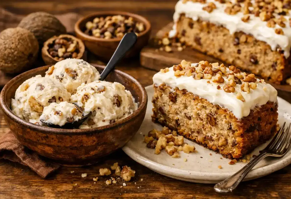 Desserts made with black walnuts showing rich texture