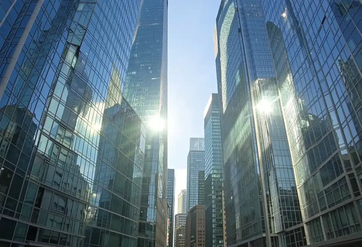 Modern skyline filled with reflective glass architecture