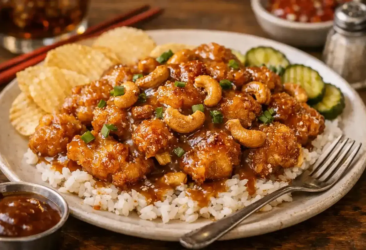 Springfield style cashew chicken with crispy chicken and sauce