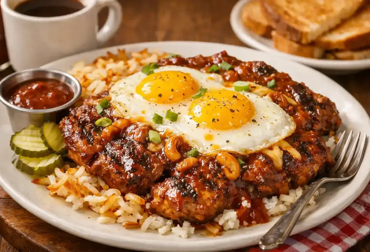 Hearty slinger breakfast with layered ingredients