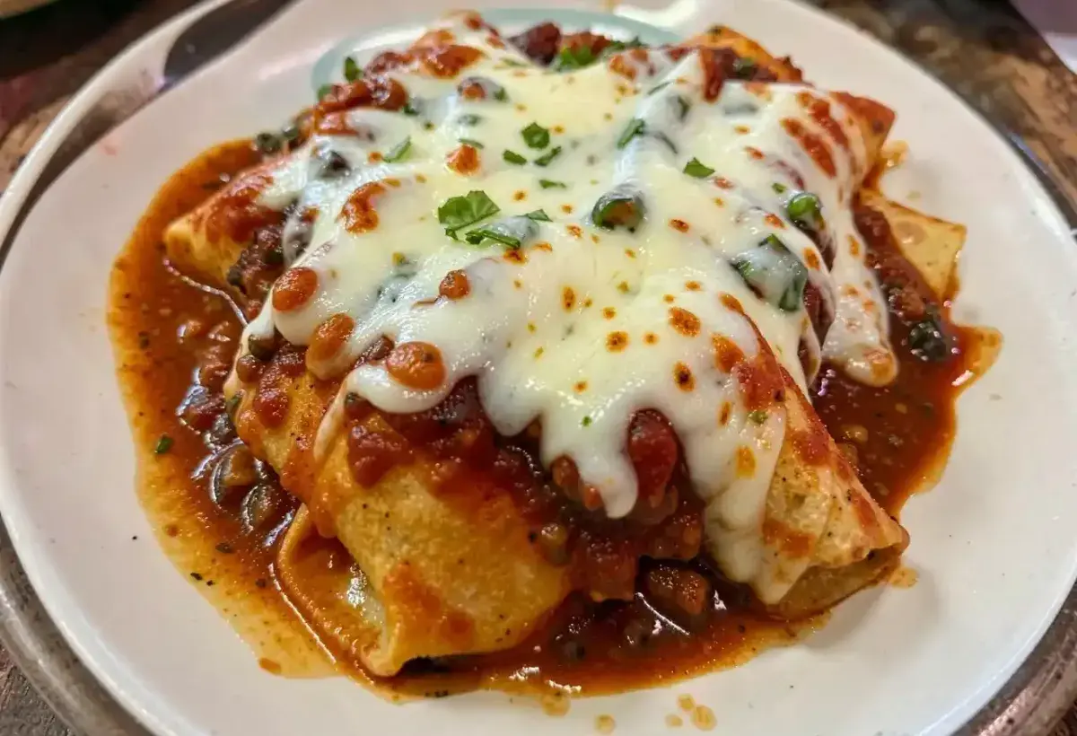 Tex Mex enchiladas with chili gravy and melted cheese