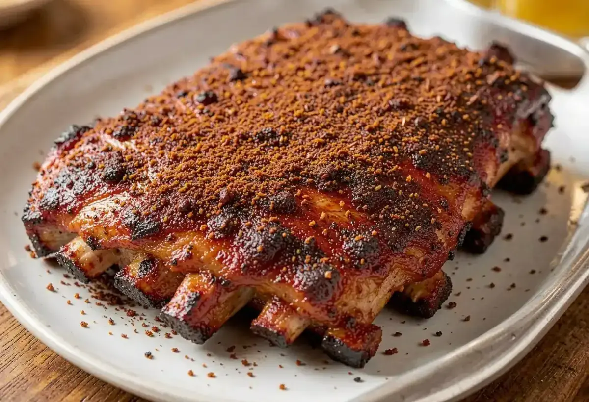 Texas style smoked ribs with dry rub