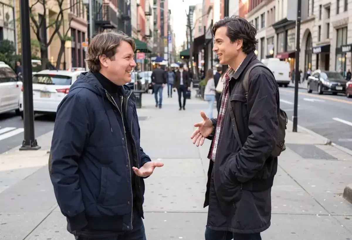 Americans engaging in friendly small talk outdoors