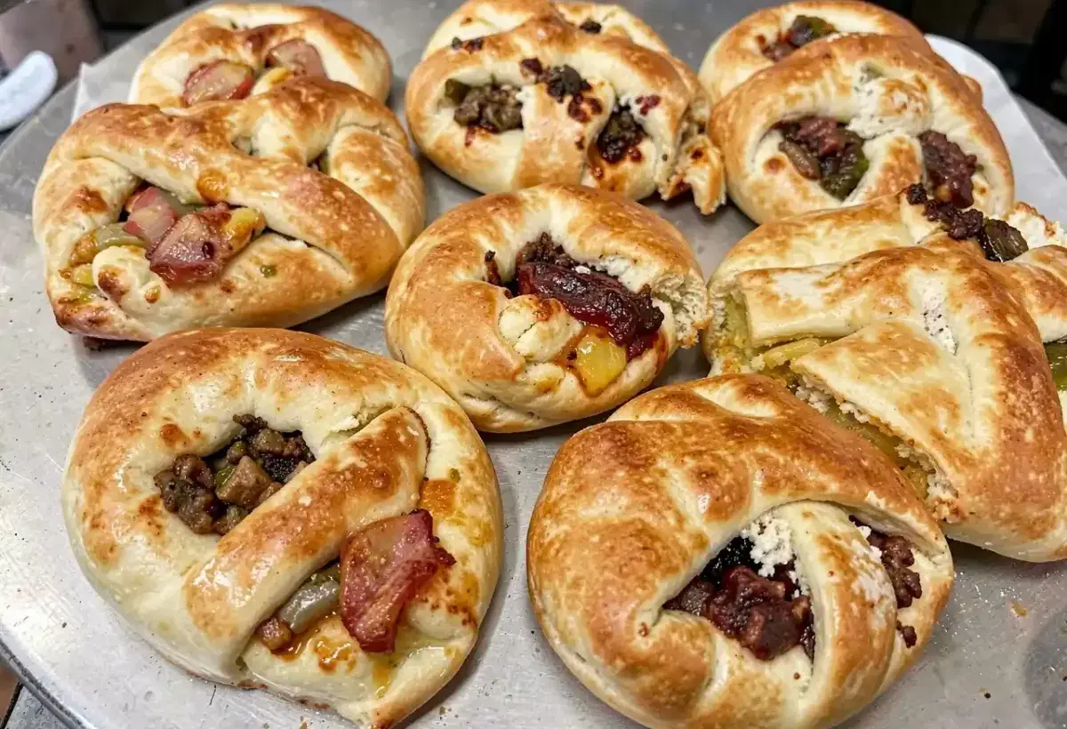 Variety of Texas kolaches with sweet and savory fillings
