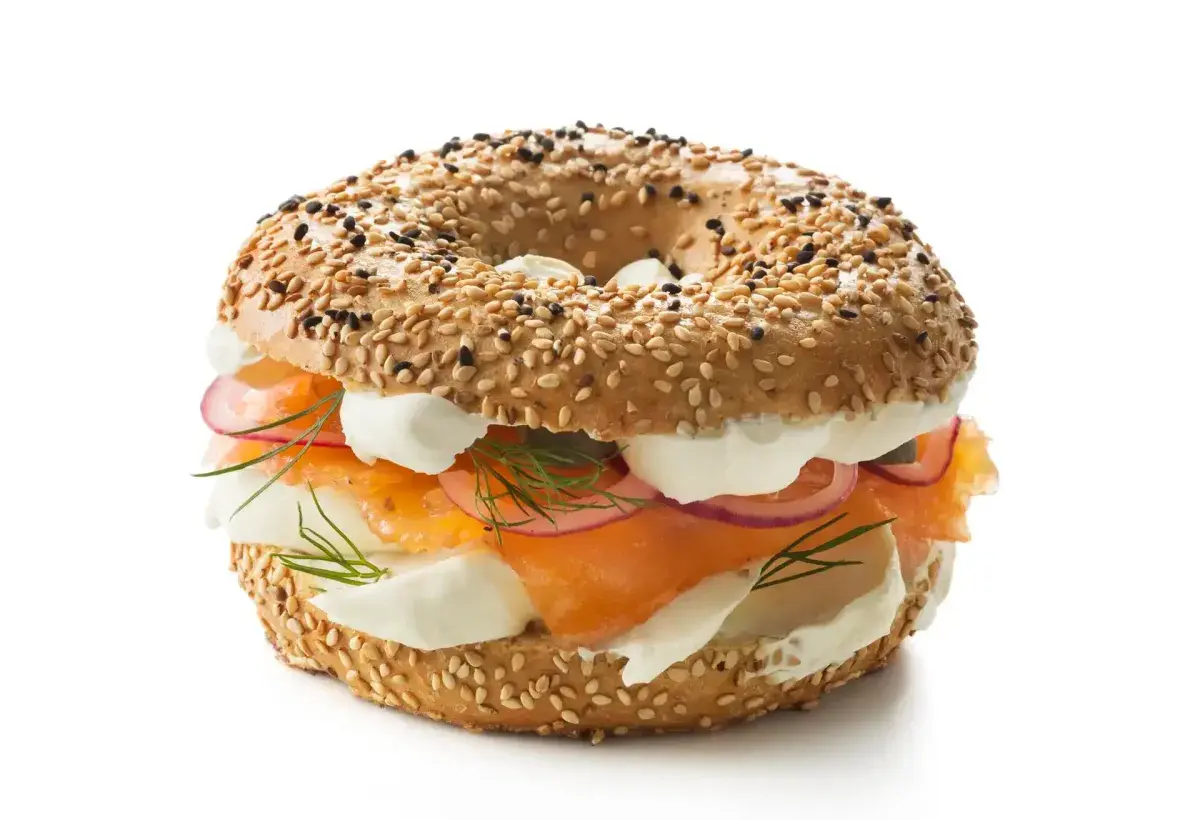New York bagels with lux, onions and cream cheese