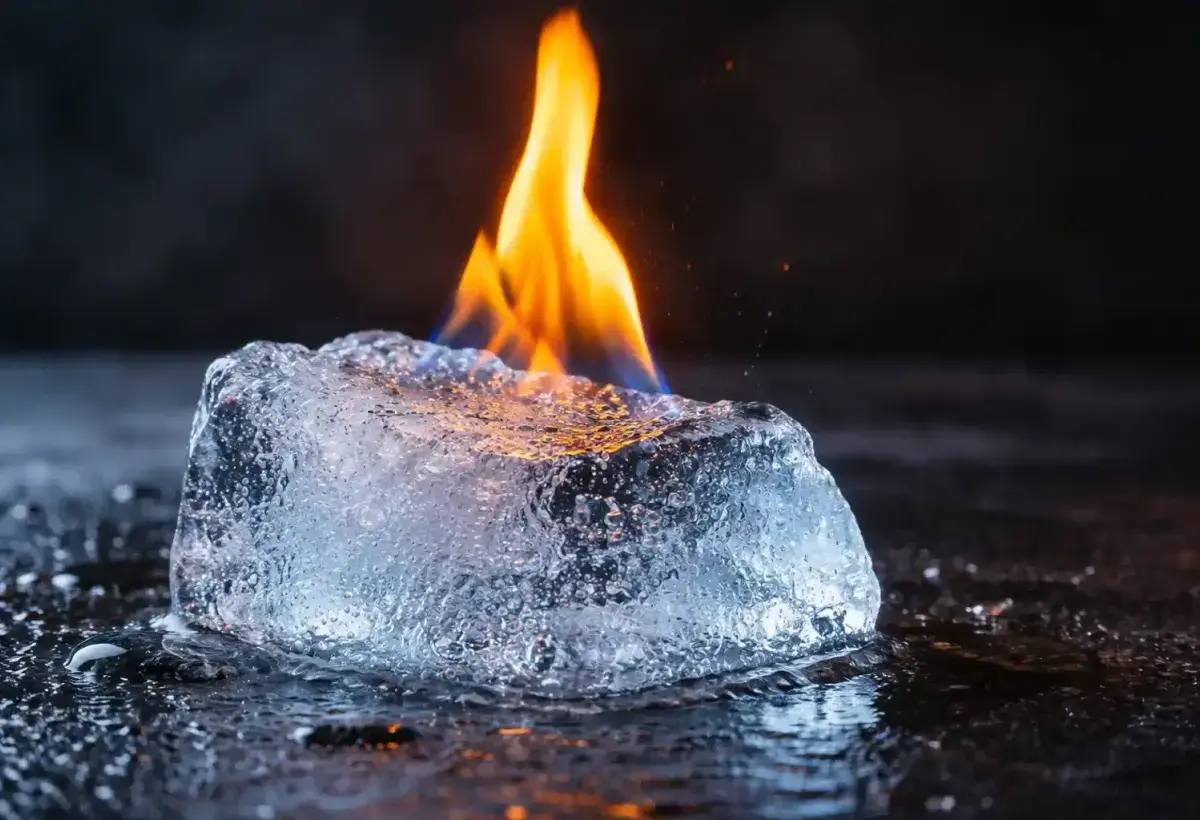 Methane hydrate ice producing fire