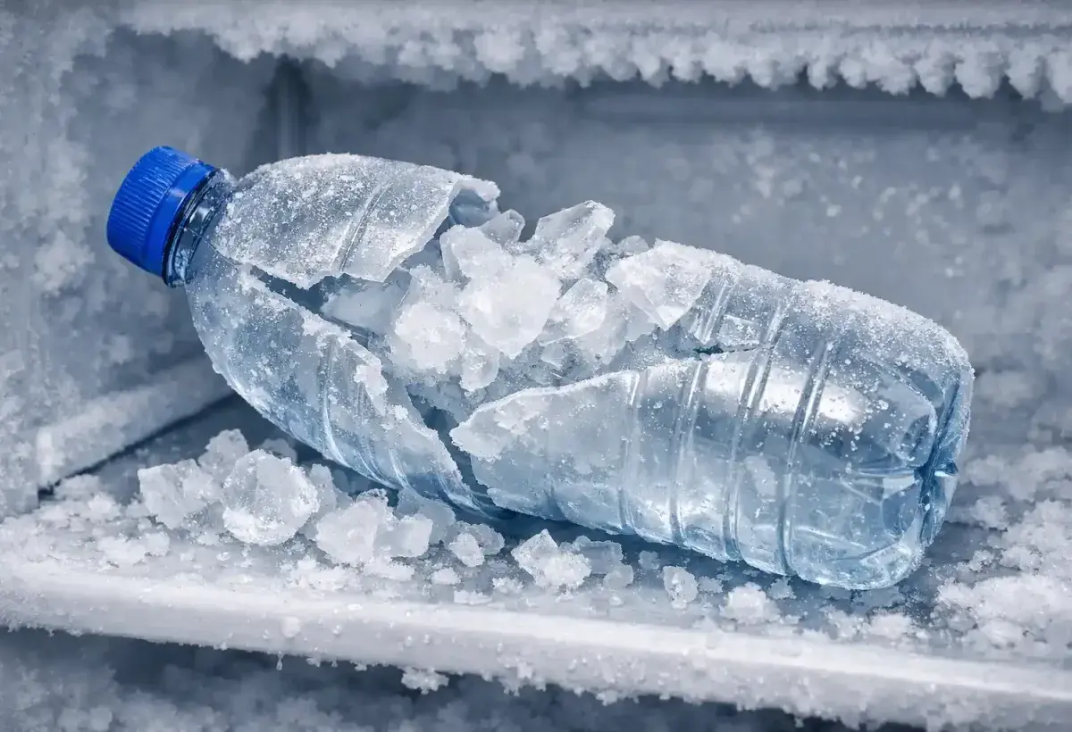 Bottle bursting from expanding frozen water