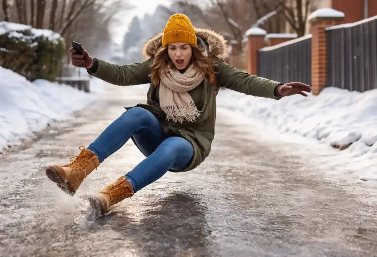 Slippery ice surface causing a fall