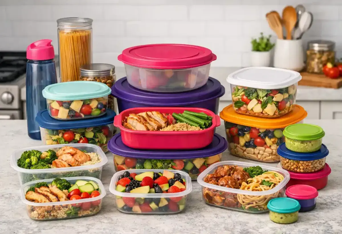 Contemporary food storage containers in modern kitchen